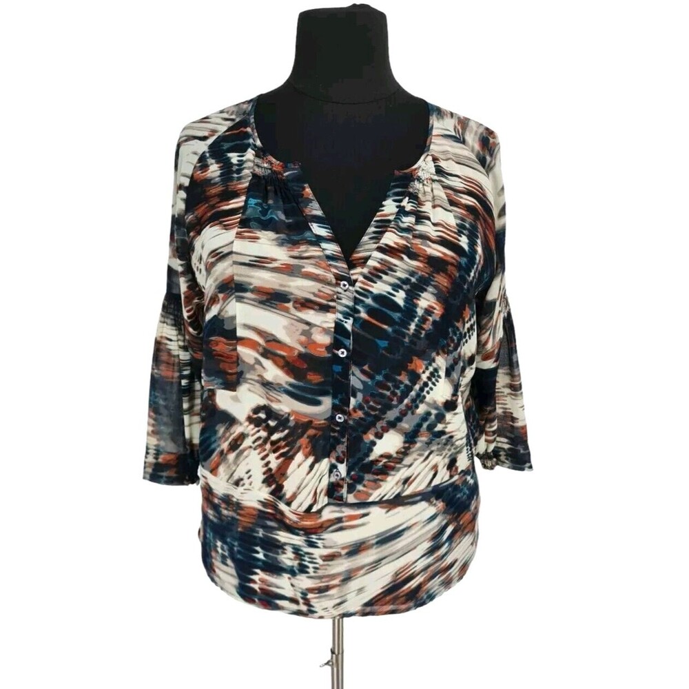 Calvin Klein Womens Tunic Top Plus Size 1X Tie Dye Multi-Color 3/4 Sleeve E9A